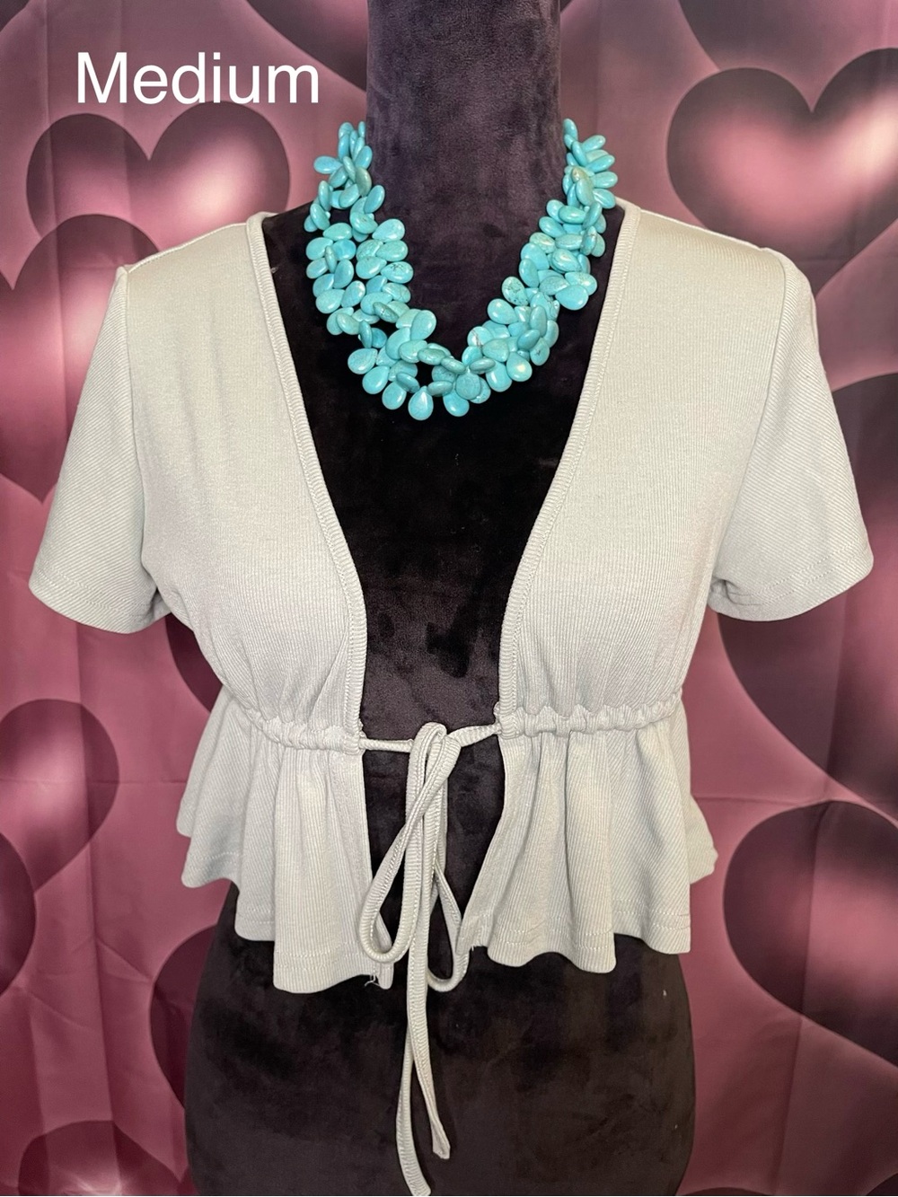 SHEIN Sage Green Tie-Front Peplum Crop Top